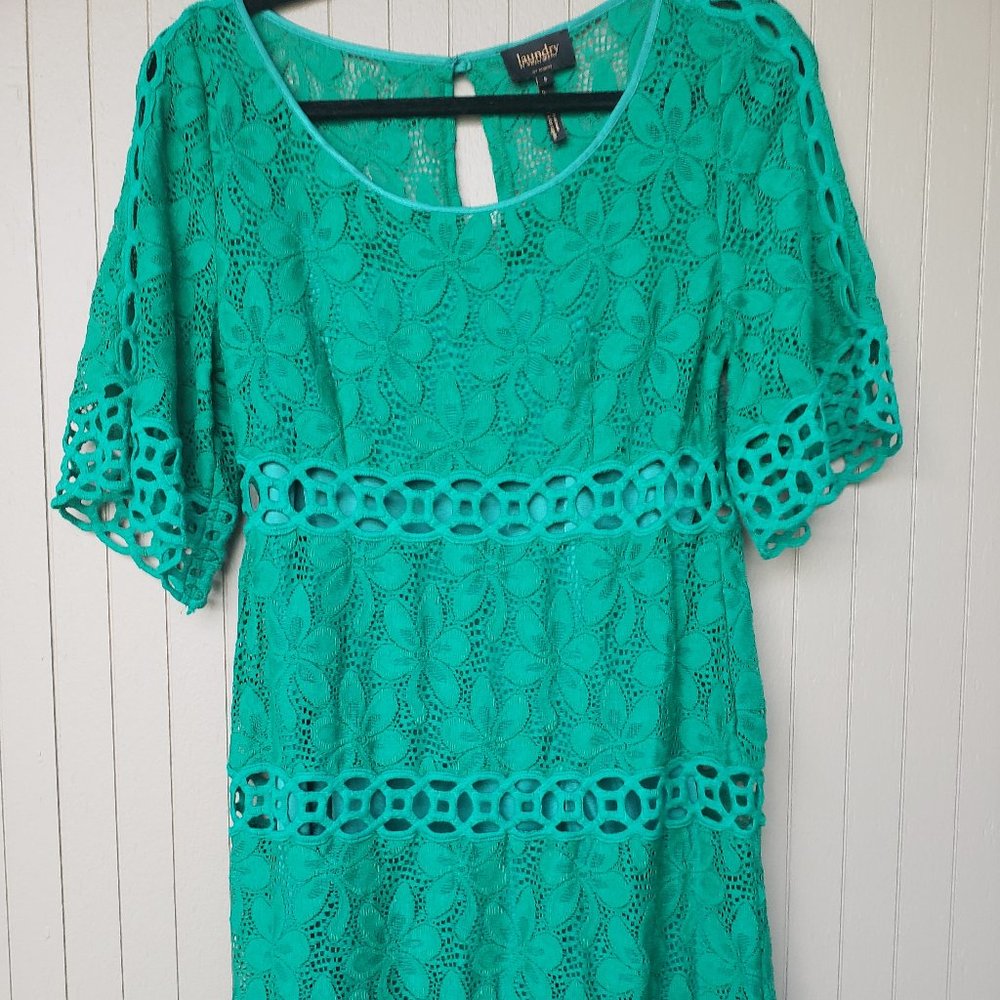Laundry green cotton lace dress NWT